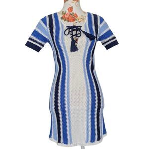 Maje Sz S 1 Short Sleeve Knit Dress Stripes Nautical Tie French Preppy Sail GUC